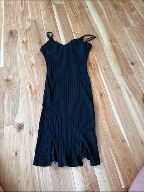 Black Ribbed Slip Dress with Spaghetti Straps